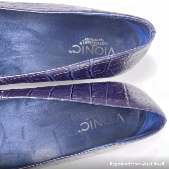 Vionic Lydia Blue Leather Croc Slip On Demi Wedge Shoes 8 / 39 - bows removed - Picture 4 of 11